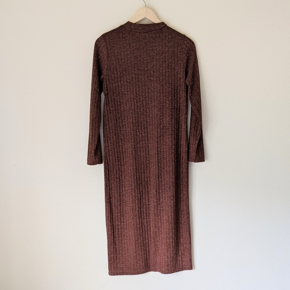 Helly Rich Brown 3/4 Button Sleeve Knit Midi Dress - Picture 4 of 4